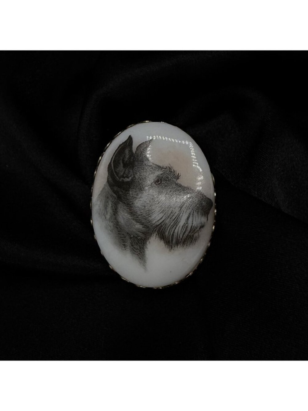 Vintage Oval Schnauzer Dog Portrait Brooch Pin